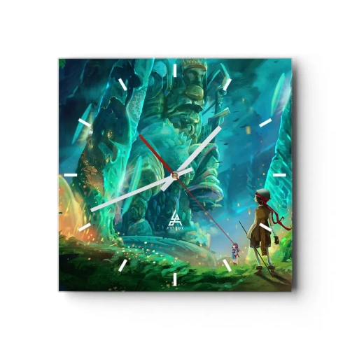 Reloj de pared - Reloj de vidrio - Bosque mágico con personaje explorador. - 30x30cm - Del gran libro de los cuentos de hadas - Decoración de pared moderna para salón y dormitorio ARTTOR