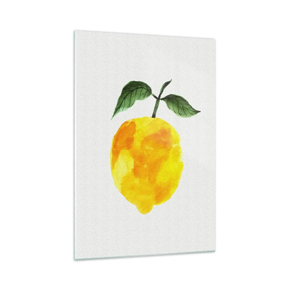 Cuadro sobre vidrio - Impresiones sobre Vidrio - Limón de acuarela con hojas verdes sobre un fondo claro. - 70x100cm - Cómo conocer el sabor del sol - Decoración de pared moderna para salón y dormitorio ARTTOR
