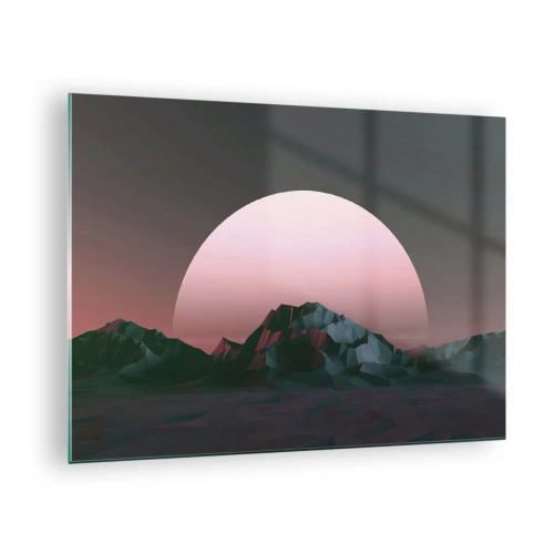 Cuadro sobre vidrio - Impresiones sobre Vidrio - Paisaje abstracto con montañas geométricas y un sol rosa. - 70x50cm - En una galaxia muy muy lejana - Decoración de pared moderna para salón y dormitorio ARTTOR