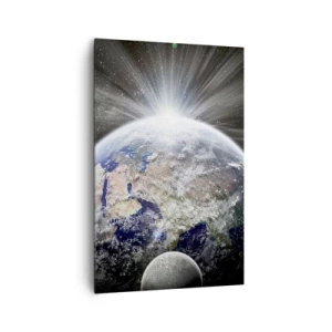 Cuadro sobre lienzo - Impresión de Imagen - La Tierra y la Luna iluminadas por el resplandor del espacio. - 80x120cm - En todo su esplendor - Decoración de pared moderna para salón y dormitorio ARTTOR