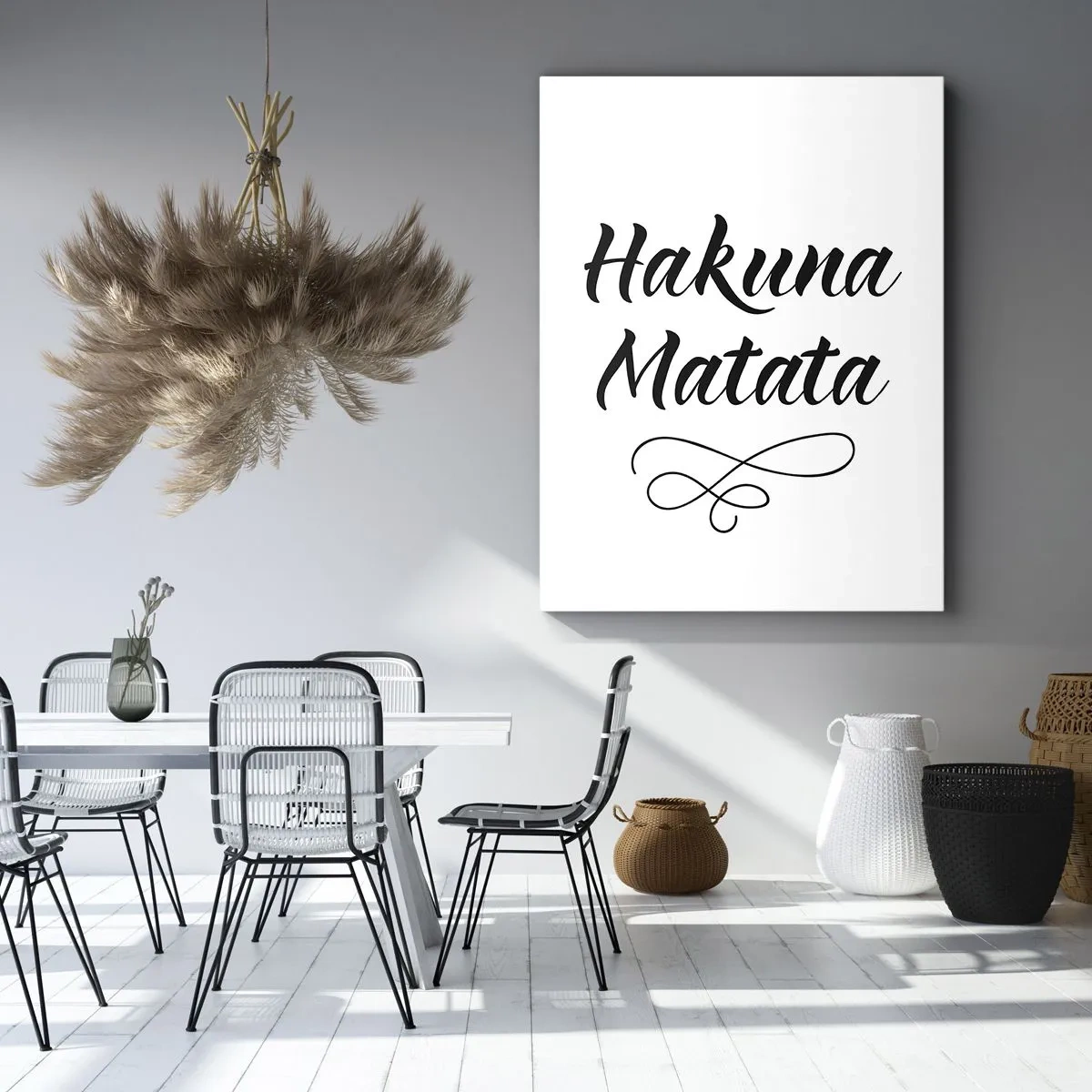 Cuadro sobre lienzo - Impresión de Imagen - Cita de Hakuna Matata en fuente elegante sobre fondo blanco. - 50x70cm - El mejor consejo - Decoración de pared moderna para salón y dormitorio ARTTOR