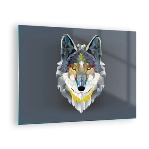 Cuadro sobre vidrio - Impresiones sobre Vidrio - Lobo geométrico sobre un fondo oscuro - 70x50cm - Habla del lobo si lo ves - Decoración de pared moderna para salón y dormitorio ARTTOR