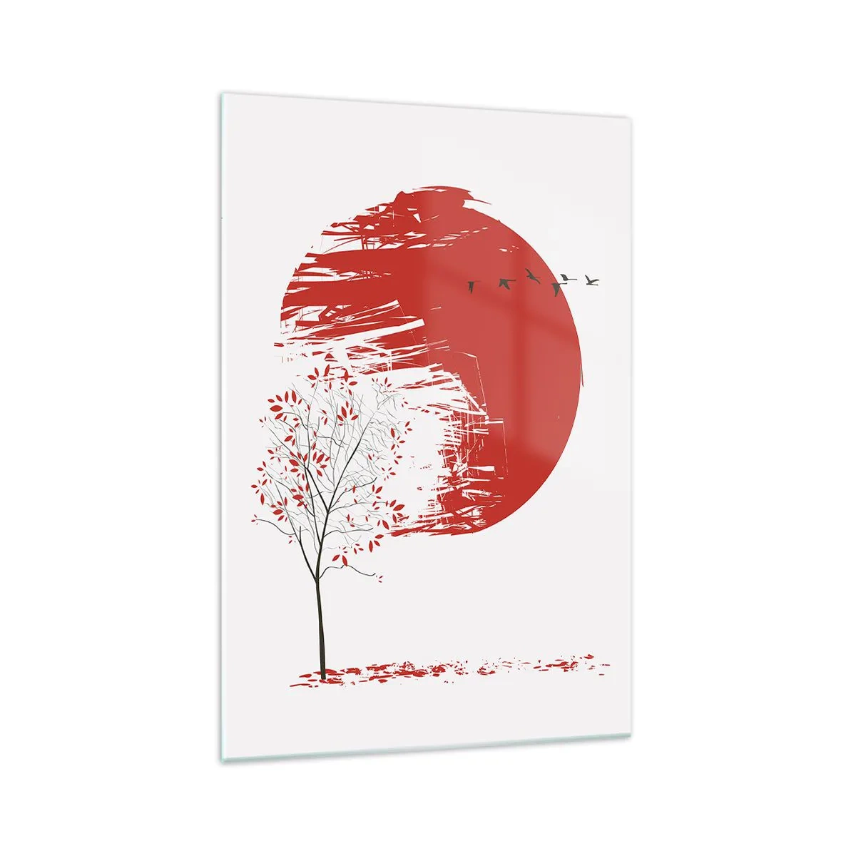 Cuadro sobre vidrio - Impresiones sobre Vidrio - Círculo rojo y árbol de estilo japonés. - 70x100cm - ¿Conoces este país? - Decoración de pared moderna para salón y dormitorio ARTTOR