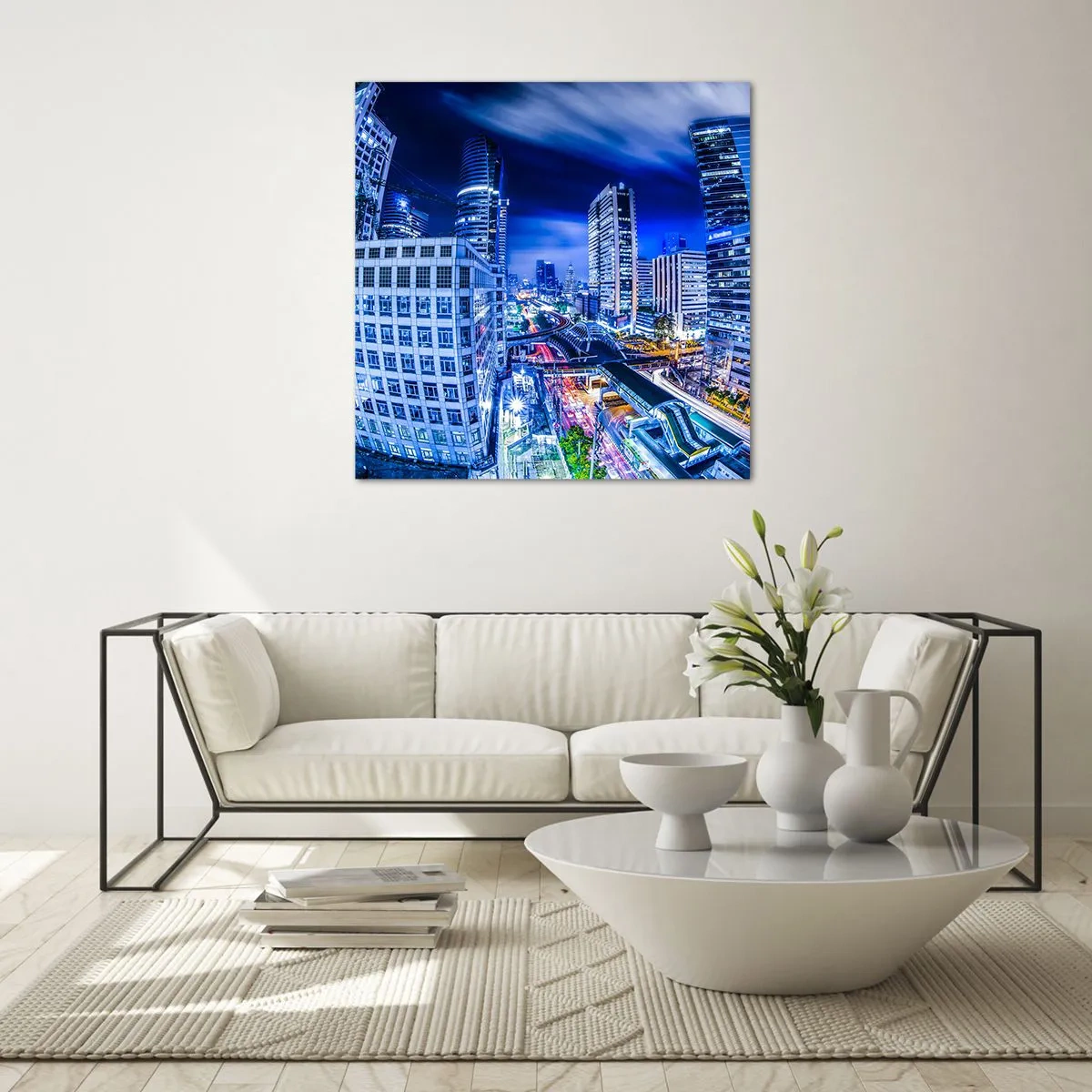 Cuadro sobre vidrio - Impresiones sobre Vidrio - Ritmos de la ciudad nocturna - 60x60 cm