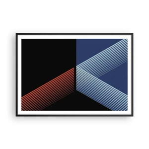 Póster en marco negro - Líneas geométricas en tonos rojos y azules. - 100x70cm - La rectitud - Decoración de pared moderna para salón y dormitorio ARTTOR