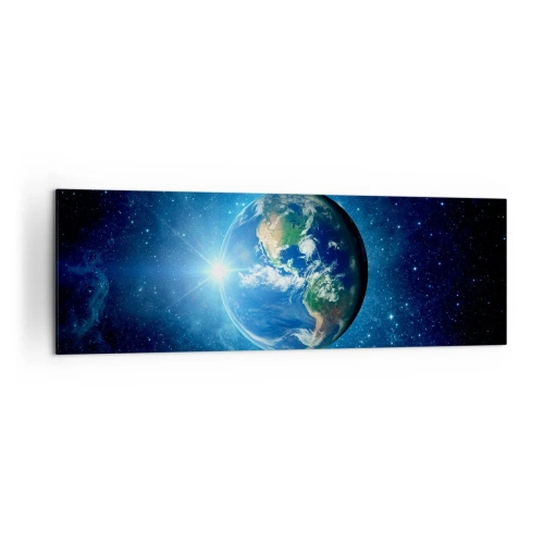 Cuadro sobre lienzo - Impresión de Imagen - La Tierra en el espacio rodeada de estrellas y luz. - 160x50cm - Estamos en el cielo - Decoración de pared moderna para salón y dormitorio ARTTOR