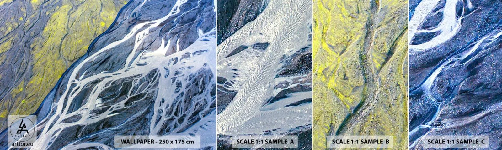 Muestra de fotomural autoadhesivo Deluxe Sticker - Las pinturas rupestres de la naturaleza - Abstracción, Pedazo, glaciar - 100x30 cm