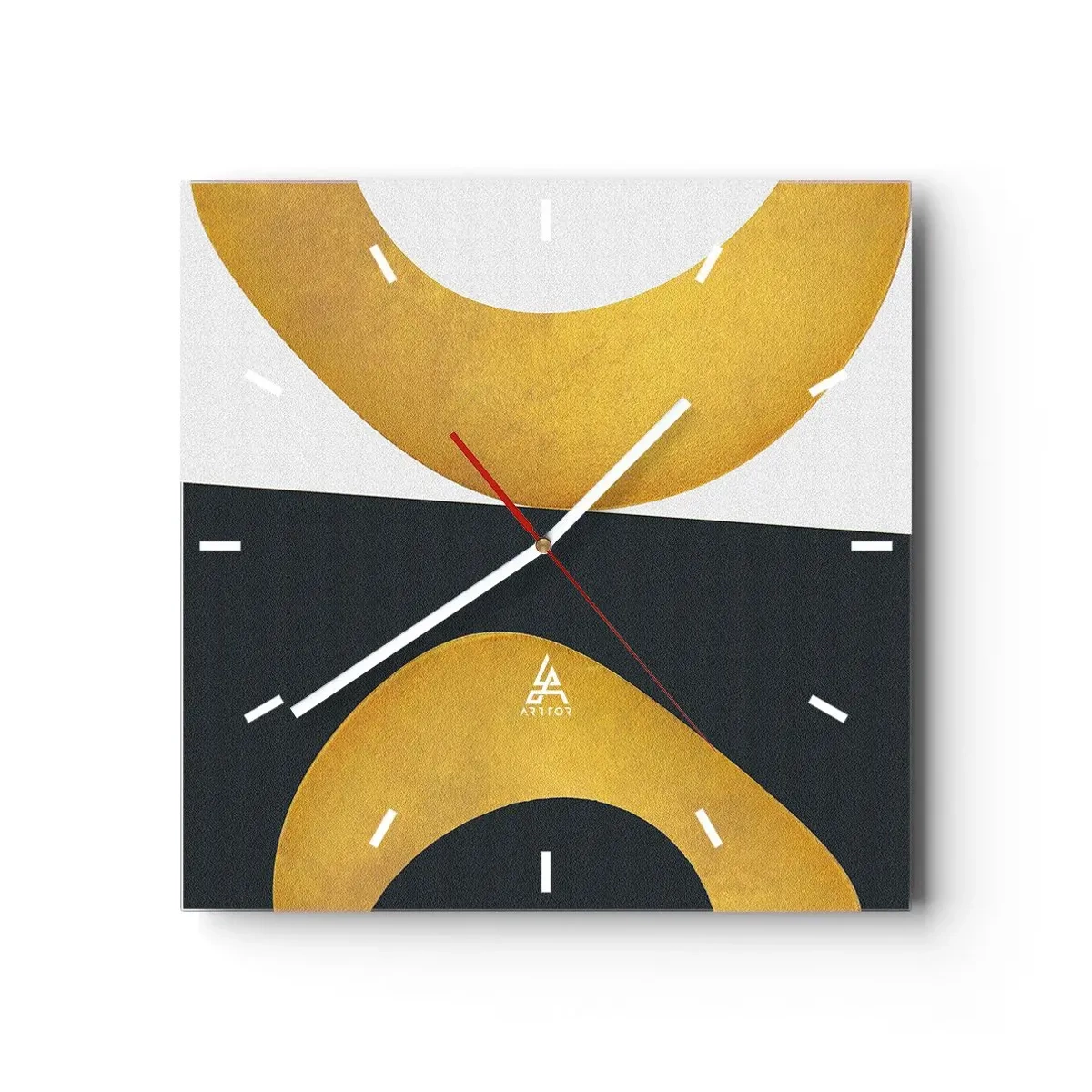 Reloj de pared - Reloj de vidrio - Blanco, negro, dorado - 40x40 cm