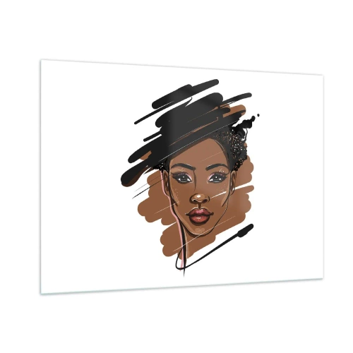 Cuadro sobre vidrio - Impresiones sobre Vidrio - Retrato de una mujer negra en un estilo de boceto de moda. - 100x70cm - Dulce como el chocolate - Decoración de pared moderna para salón y dormitorio ARTTOR