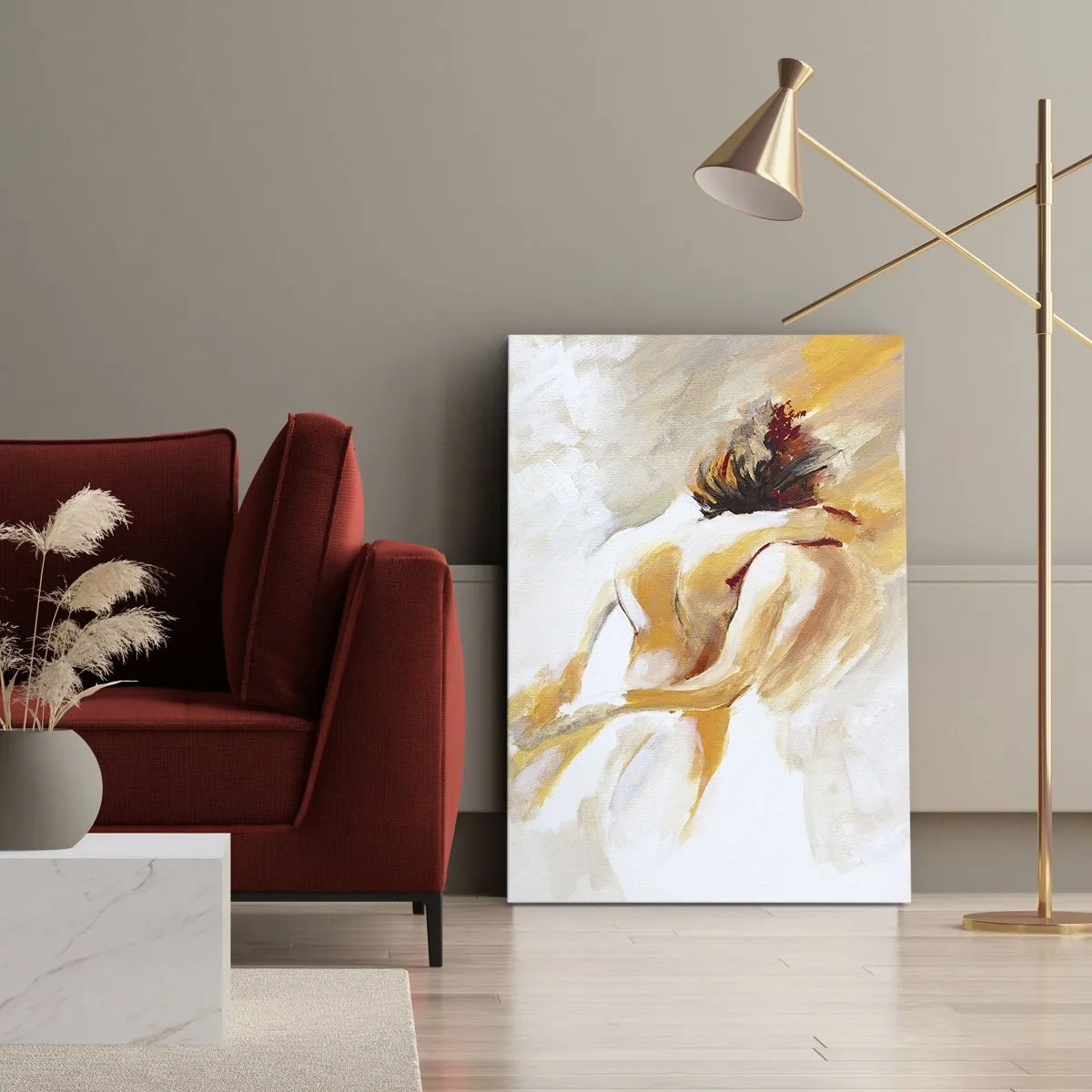 Cuadro sobre lienzo - Impresión de Imagen - Escena abstracta de un abrazo romántico. - 50x70cm - En un cielo de cercanía - Decoración de pared moderna para salón y dormitorio ARTTOR