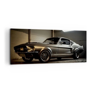 Cuadro sobre lienzo - Impresión de Imagen - Coche clásico en garaje retro - 120x50cm - Un retorno al pasado - Decoración de pared moderna para salón y dormitorio ARTTOR