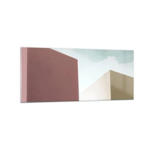 Cuadro sobre vidrio - Impresiones sobre Vidrio - Arquitectura minimalista con bloques pastel y cielo. - 120x50cm - Geometría de un verano soleado - Decoración de pared moderna para salón y dormitorio ARTTOR