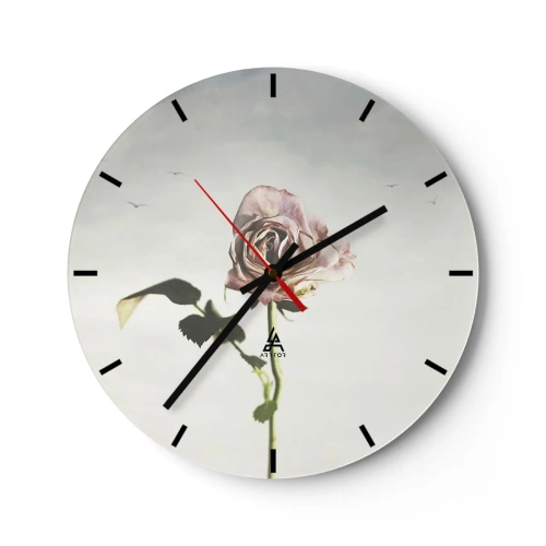 Reloj de pared - Reloj de vidrio - Una delicada rosa sobre un fondo claro con pájaros en la distancia. - 30x30cm - Bienvenida a la primavera - Decoración de pared moderna para salón, cocina y dormitorio ARTTOR