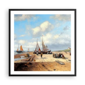 Póster en marco negro - Después de una pesca exitosa - 60x60 cm