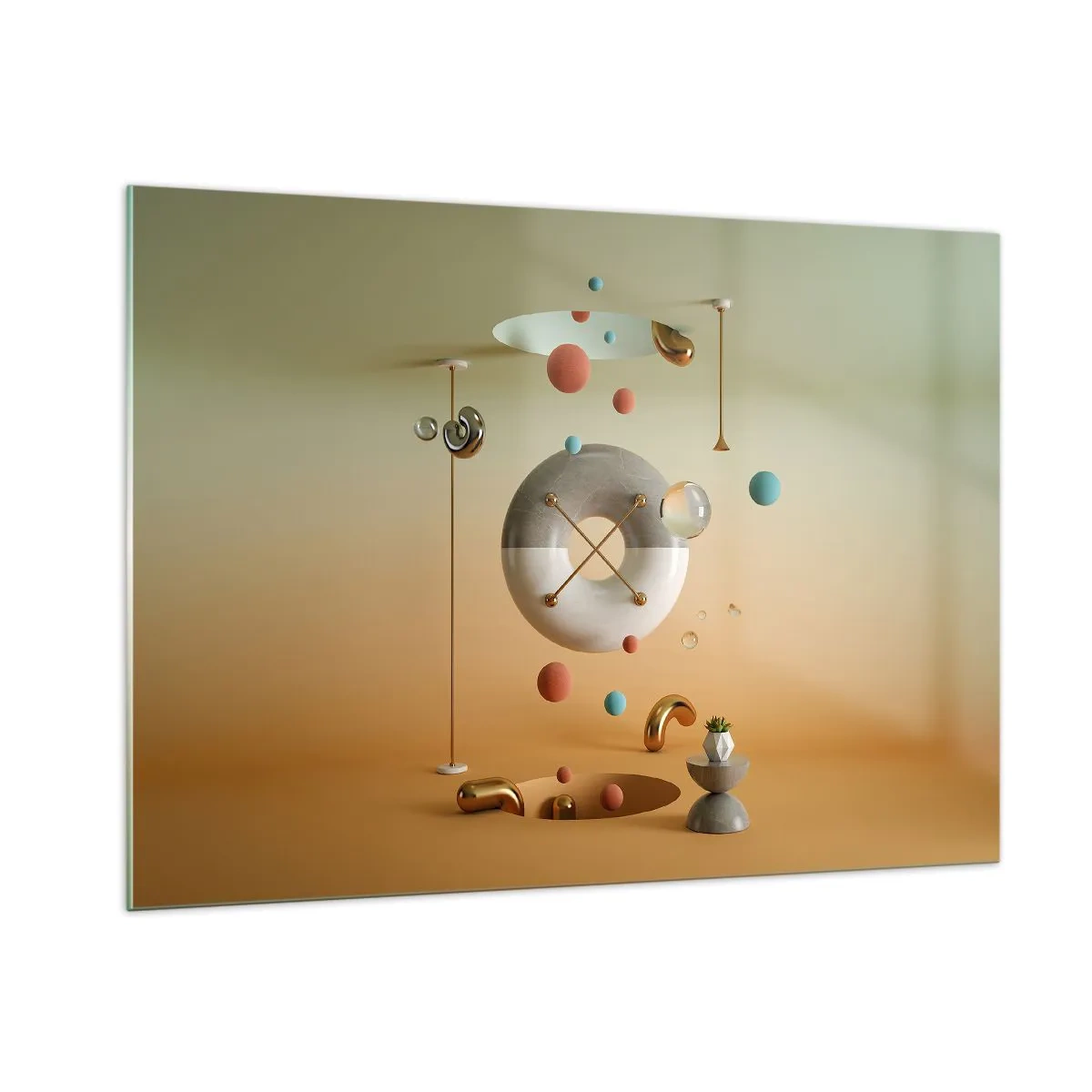 Cuadro sobre vidrio - Impresiones sobre Vidrio - Figuras geométricas en colores pastel en un espacio abstracto. - 100x70cm - Todo puede suceder - Decoración de pared moderna para salón y dormitorio ARTTOR