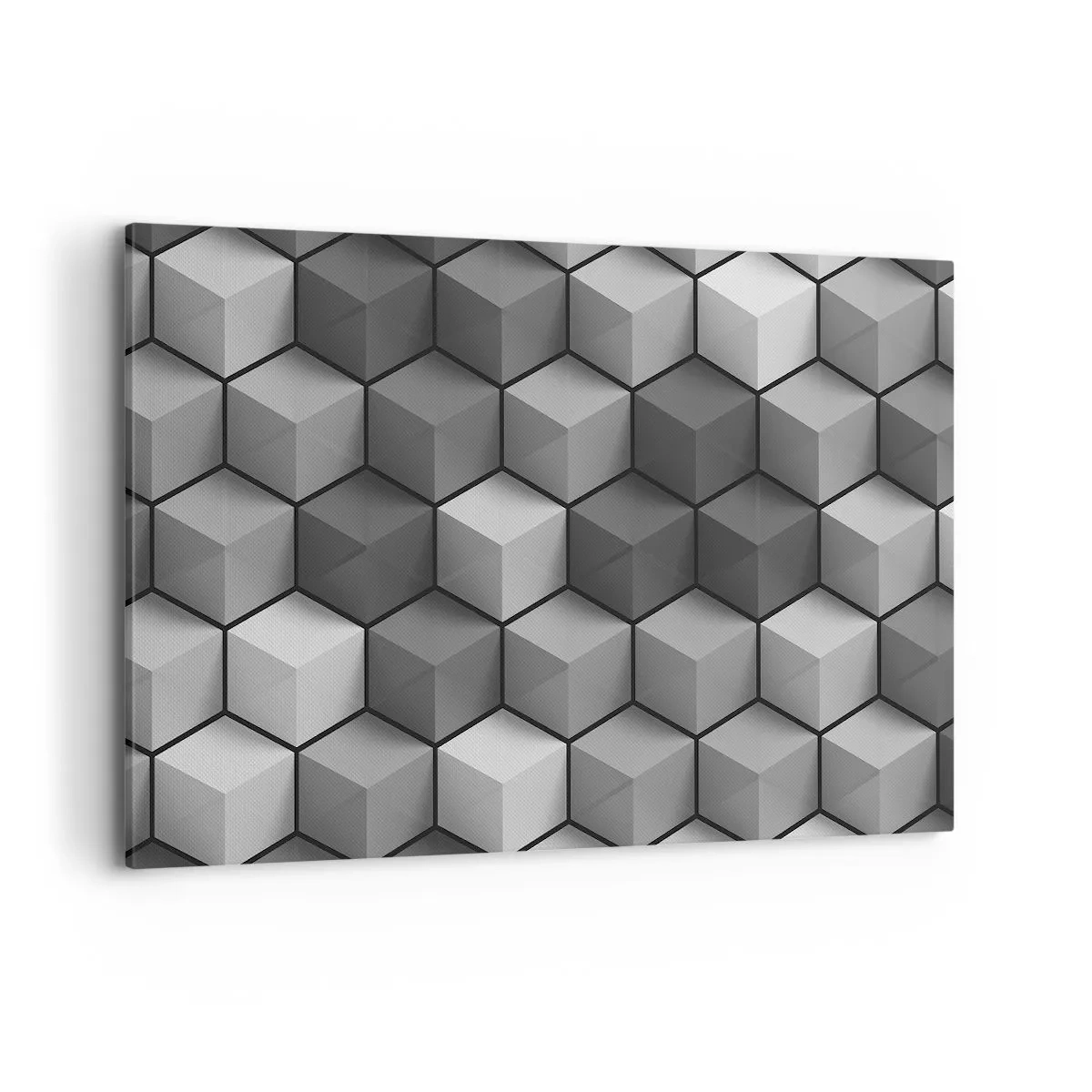 Cuadro sobre lienzo - Impresión de Imagen - Composición geométrica de cubos en tonos grises y negros. - 100x70cm - Rompecabezas cubista - Decoración de pared moderna para salón y dormitorio ARTTOR