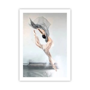 Póster - Una bailarina bailando con un delicado chal sobre un fondo claro. - 50x70cm - En el arrebato de la danza - Decoración de pared moderna para salón y dormitorio ARTTOR