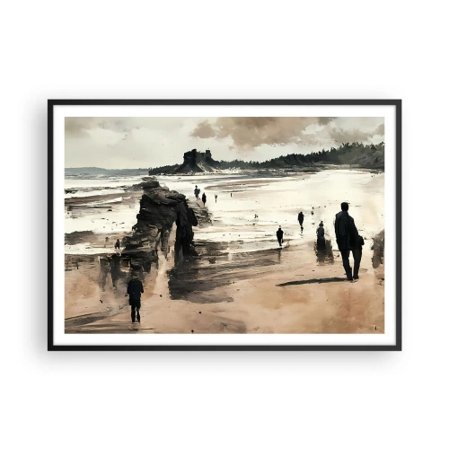 Póster en marco negro - Caminantes de playa en un paisaje tranquilo - 100x70cm - Un sueño evocado - Decoración de pared moderna para salón y dormitorio ARTTOR