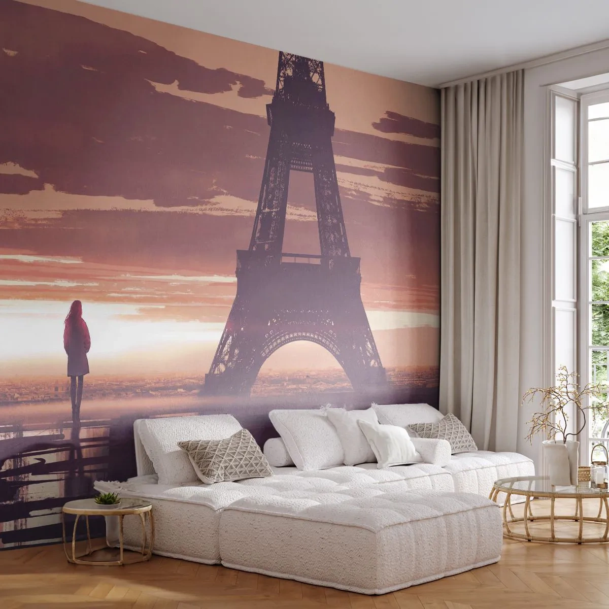 Fotomural Standard Eco - Sólo ellas dos - Ciudad, Torre Eiffel, París - 300x210 cm