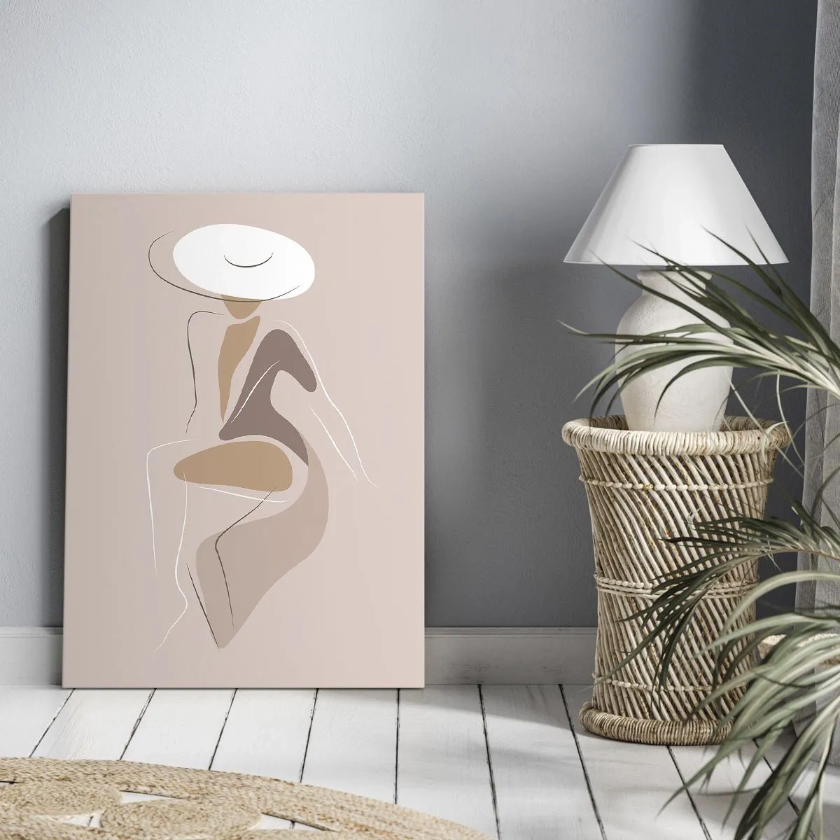 Cuadro sobre lienzo - Impresión de Imagen - Silueta minimalista de una mujer con sombrero. - 50x70cm - Una auténtica dama - Decoración de pared moderna para salón y dormitorio ARTTOR