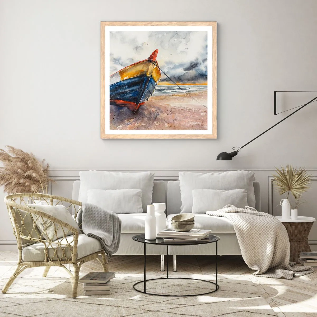 Póster en marco roble claro - Descansando en la orilla - 60x60 cm