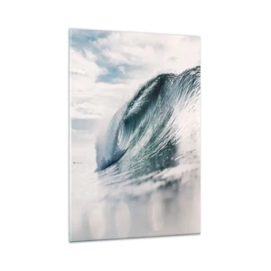 Cuadro sobre vidrio - Impresiones sobre Vidrio - Una ola del mar capturada en un momento dinámico contra el cielo. - 80x120cm - La cima del océano - Decoración de pared moderna para salón y dormitorio ARTTOR