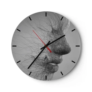 Reloj de pared - Reloj de vidrio - Cara abstracta con líneas finas sobre un fondo gris - 30x30cm - Espíritu del viento - Decoración de pared moderna para salón, cocina y dormitorio ARTTOR