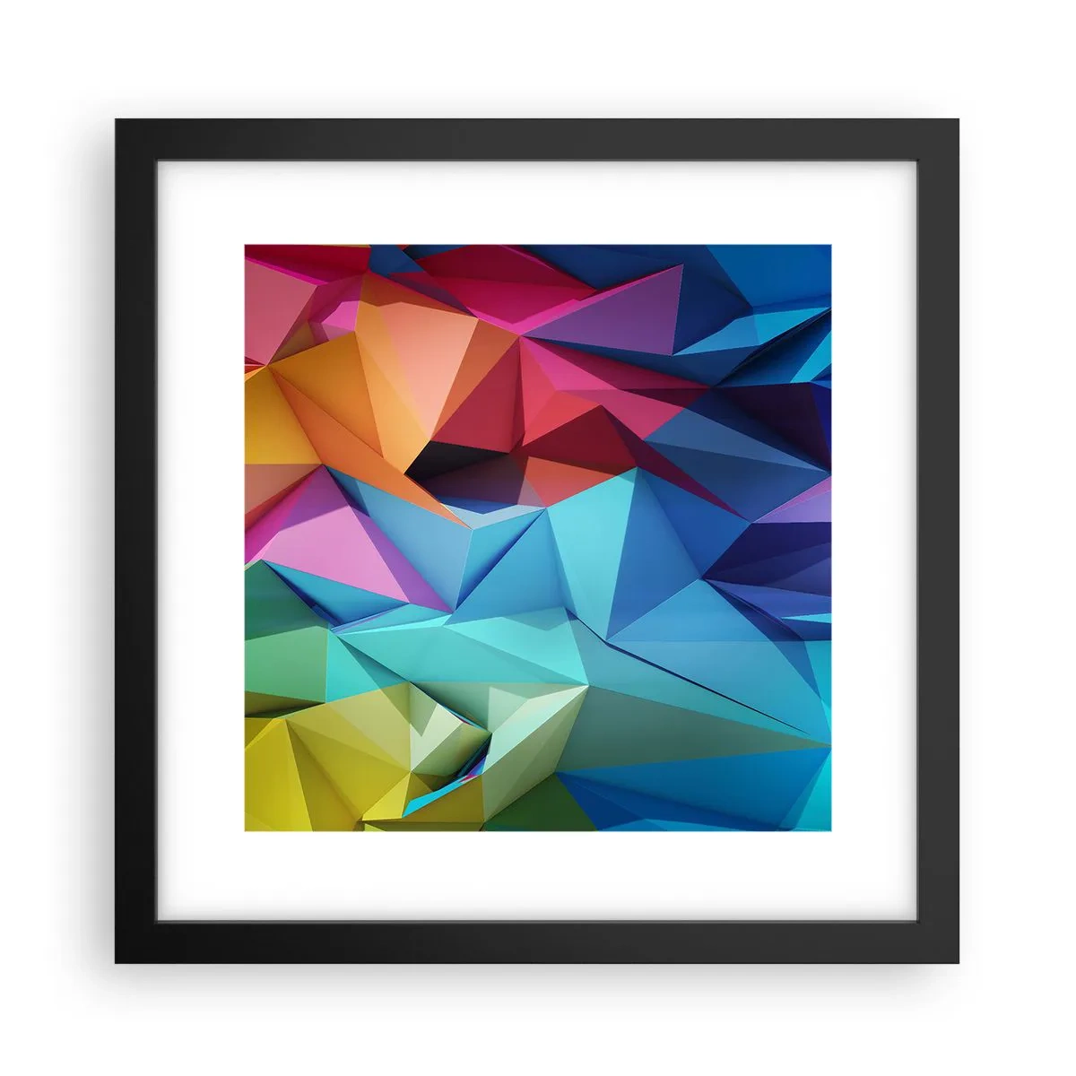 Póster en marco negro - Origami arco iris - 30x30 cm