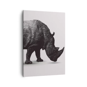 Cuadro sobre lienzo - Impresión de Imagen - Silueta gráfica de un rinoceronte en un patrón en blanco y negro. - 50x70cm - La belleza geométrica de la naturaleza - Decoración de pared moderna para salón y dormitorio ARTTOR