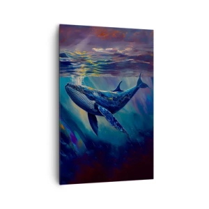 Cuadro sobre lienzo - Impresión de Imagen - Una ballena en las profundidades del océano en colores luminosos. - 80x120cm - Bienvenidos a mi mundo - Decoración de pared moderna para salón y dormitorio ARTTOR