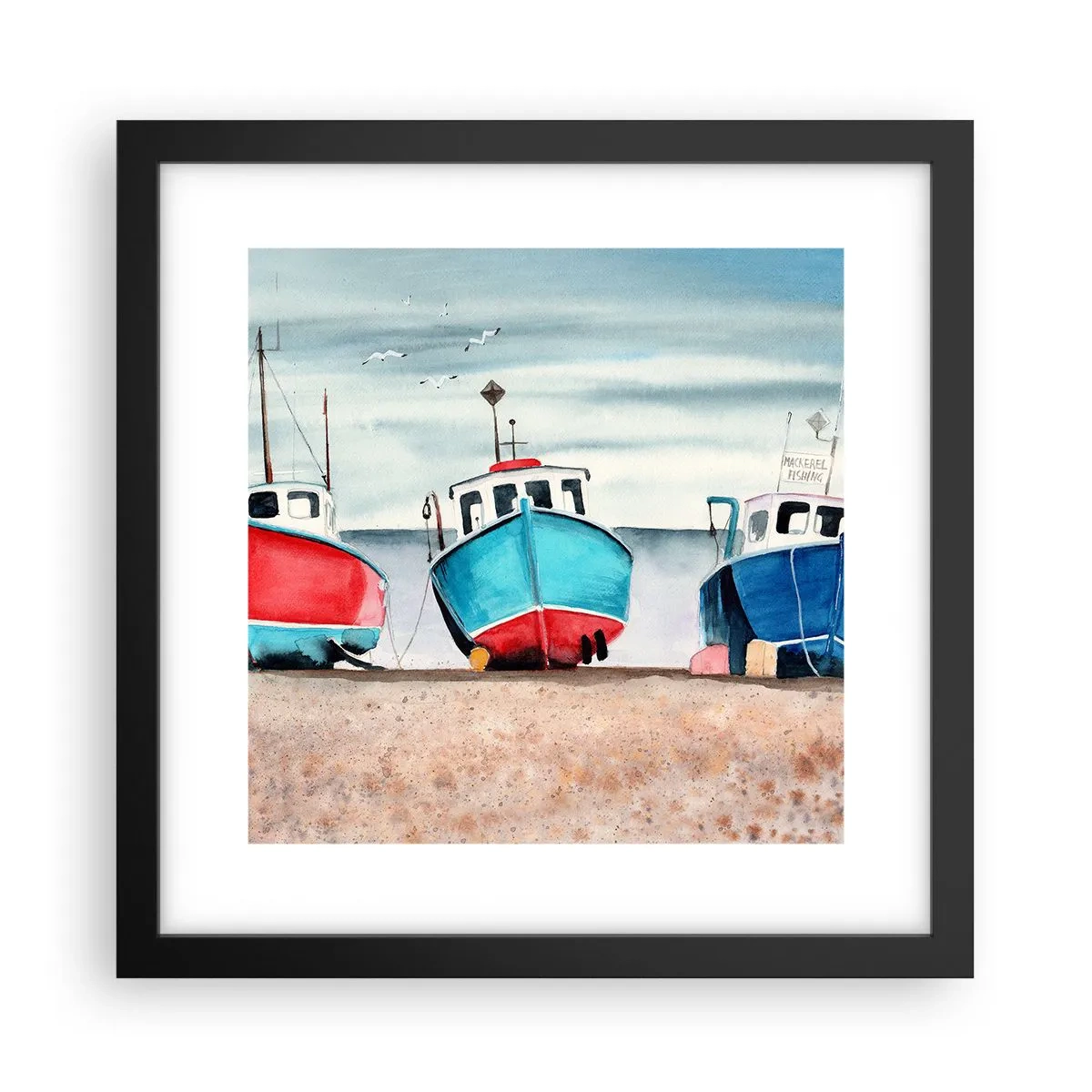 Póster en marco negro - Listos para la pesca - 30x30 cm