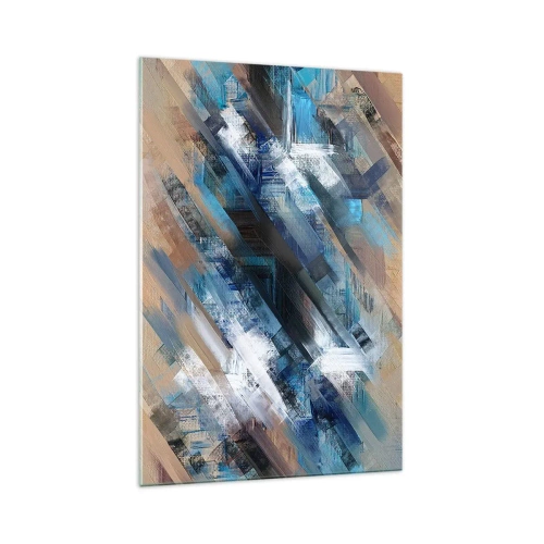 Cuadro sobre vidrio - Impresiones sobre Vidrio - Composición abstracta con líneas diagonales azules. - 70x100cm - En una inclinación azul - Decoración de pared moderna para salón y dormitorio ARTTOR