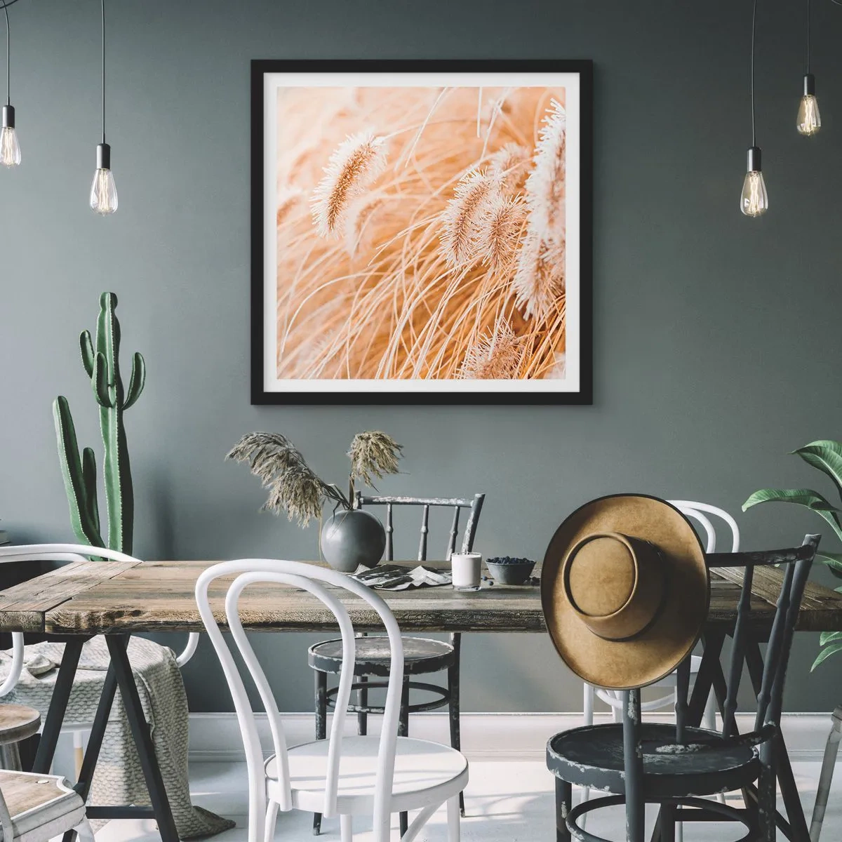Póster en marco negro - El dorado susurro de las hierbas - 30x30 cm