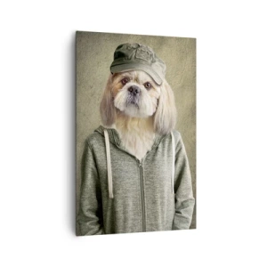 Cuadro sobre lienzo - Impresión de Imagen - Retratos estilizados de un león, un perro y un elefante con ropa elegante. - 80x120cm - Prefiero tomármelo con calma - Decoración de pared moderna para salón y dormitorio ARTTOR