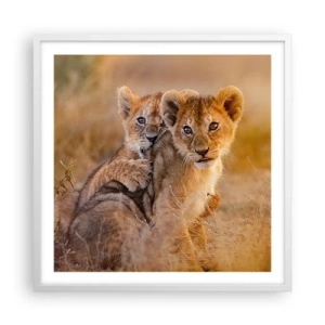 Póster en marco blanco - ¡No molestar! Nos estamos divirtiendo - 60x60 cm