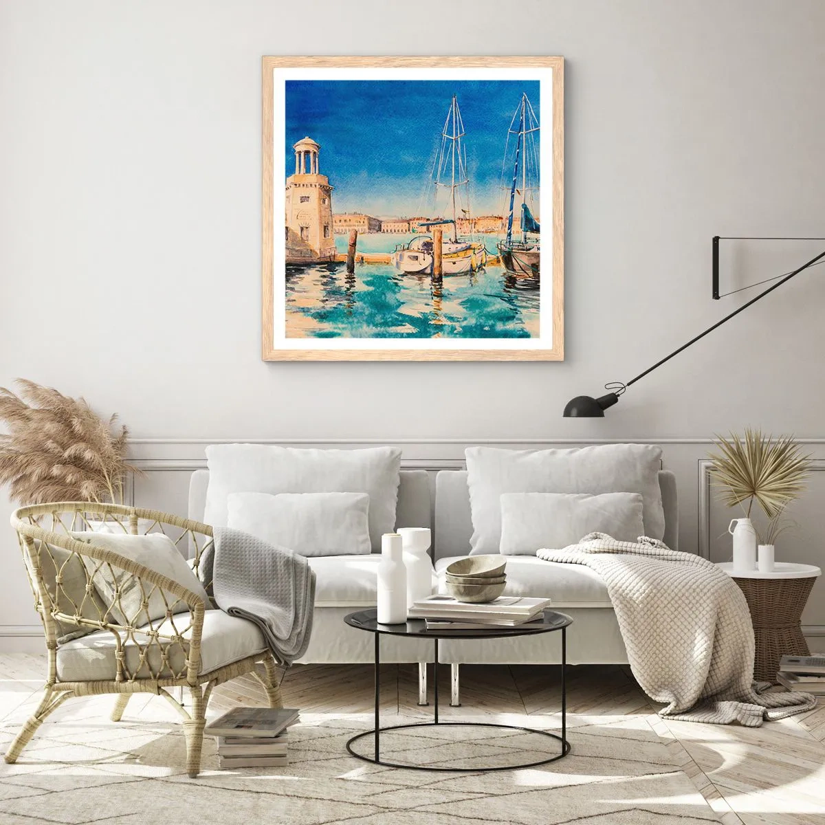 Póster en marco roble claro - Laguna soleada - 60x60 cm