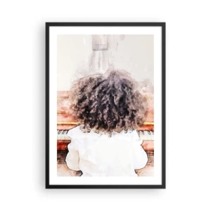Póster en marco negro - Un niño con rizos exuberantes tocando el piano en estilo acuarela. - 50x70cm - Descubriendo un mundo nuevo - Decoración de pared moderna para salón y dormitorio ARTTOR