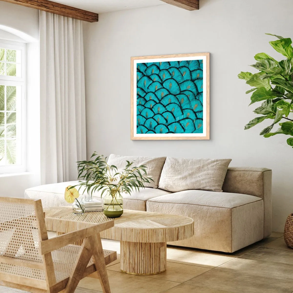 Póster en marco roble claro - La gran gala de las plumas - 40x40 cm