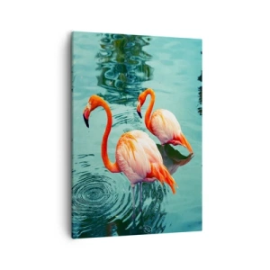 Cuadro sobre lienzo - Impresión de Imagen - Dos flamencos en el agua tranquila reflejando su entorno. - 50x70cm - Estamos de moda - Decoración de pared moderna para salón y dormitorio ARTTOR