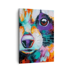 Cuadro sobre lienzo - Impresión de Imagen - Un retrato colorido de un mapache en el estilo de pintura expresiva. - 50x70cm - Solo buenas emociones - Decoración de pared moderna para salón y dormitorio ARTTOR