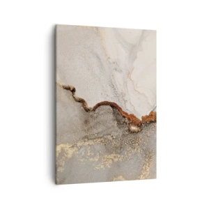 Cuadro sobre lienzo - Impresión de Imagen - Motivo abstracto con tonos dorados y grises. - 50x70cm - En la frontera de los colores - Decoración de pared moderna para salón y dormitorio ARTTOR