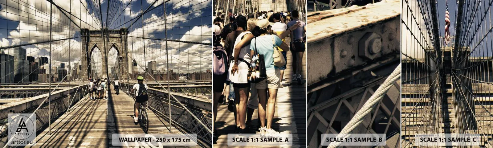 Muestra de fotomural autoadhesivo Deluxe Sticker - En el corazón de la ciudad - puente de Brooklyn, Nueva York, Ciudad - 100x30 cm