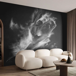 Fotomural Premium Canvas - Una bailarina en una pose dinámica sobre un fondo negro. - 100x70cm - El arte del vuelo - Decoración de pared moderna para salón y dormitorio ARTTOR