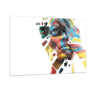 Cuadro sobre vidrio - Impresiones sobre Vidrio - Retrato con acentos abstractos y coloridos en el rostro. - 120x80cm - Una personalidad colorida - Decoración de pared moderna para salón y dormitorio ARTTOR