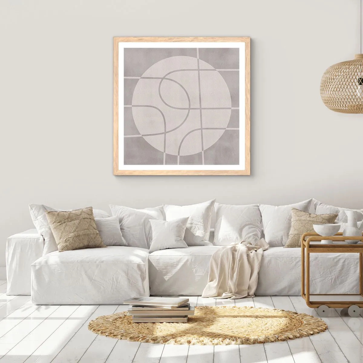 Póster en marco roble claro - Circular y rectilíneo - 50x50 cm