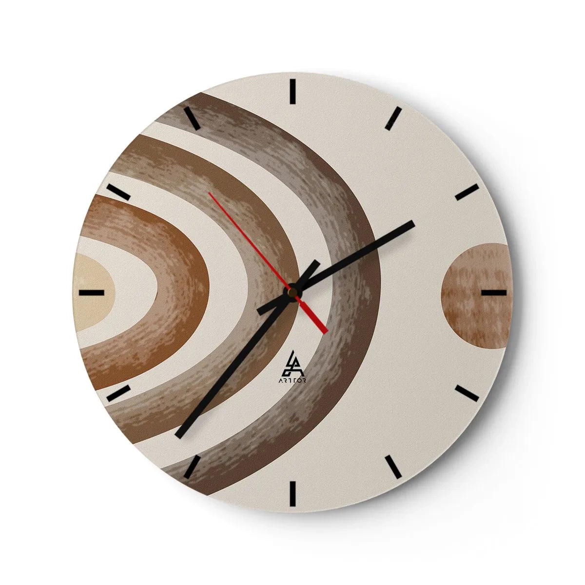 Reloj de pared - Reloj de vidrio - Patrones abstractos en tonos marrones y beige sobre un fondo crema. - 30x30cm - En otro mundo - Decoración de pared moderna para salón, cocina y dormitorio ARTTOR