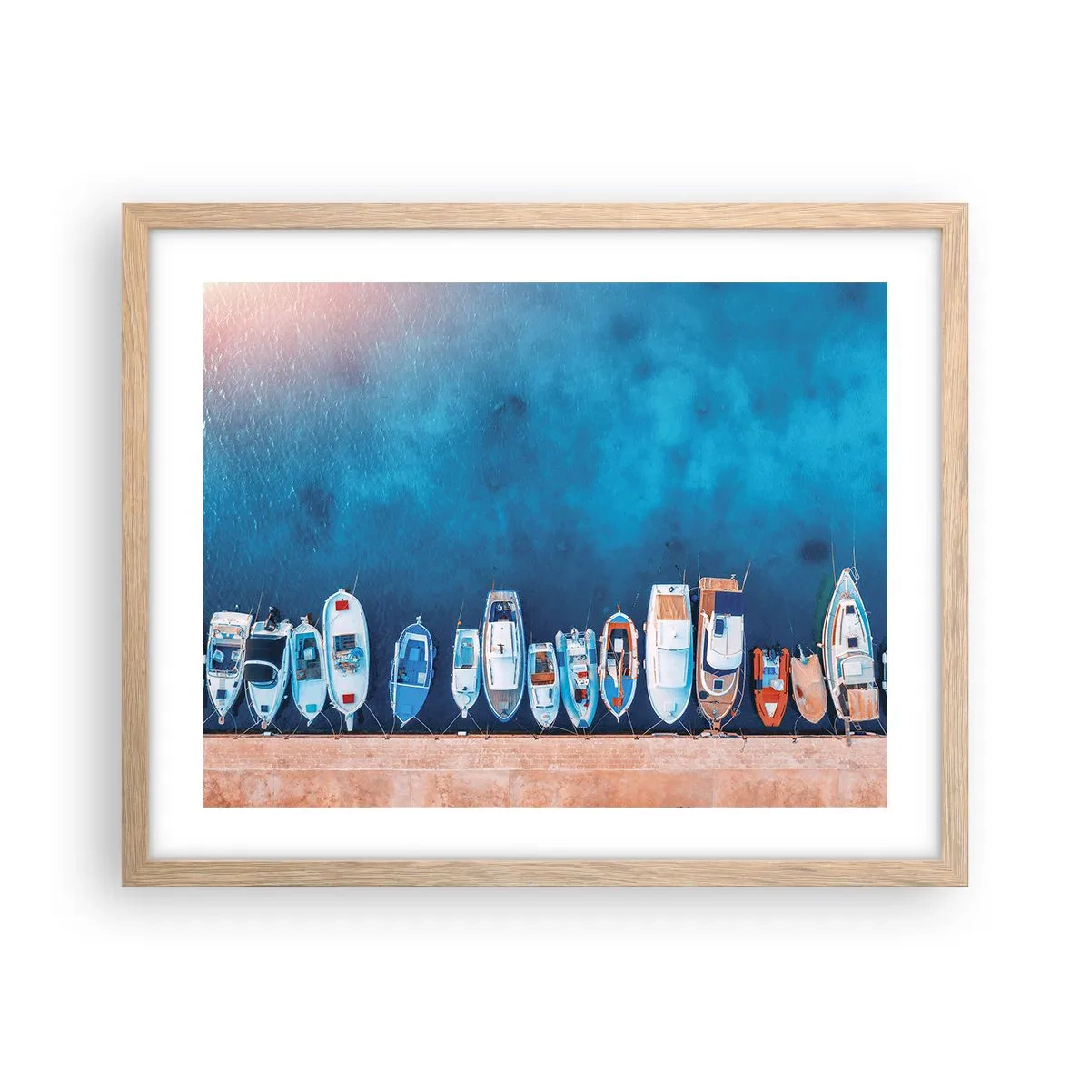 Póster en marco roble claro - En fila y a la espera - 50x40 cm