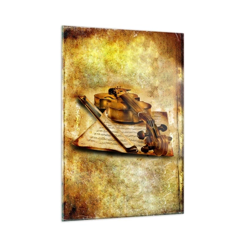 Cuadro sobre vidrio - Impresiones sobre Vidrio - Violín con partitura sobre fondo vintage - 50x70cm - Se necesita un virtuoso de inmediato - Decoración de pared moderna para salón y dormitorio ARTTOR