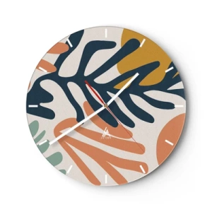 Reloj de pared - Reloj de vidrio - Hojas coloridas en un estilo gráfico sobre un fondo claro. - 30x30cm - Mares de coral - Decoración de pared moderna para salón, cocina y dormitorio ARTTOR
