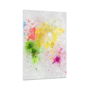 Cuadro sobre vidrio - Impresiones sobre Vidrio - Un mapa del mundo en una colorida interpretación de acuarela. - 70x100cm - Todos los colores del mundo - Decoración de pared moderna para salón y dormitorio ARTTOR